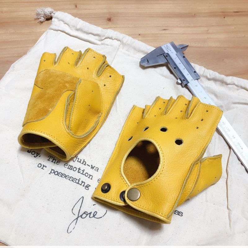 Leather Driving Glove - ถุงมือหนังขี่มอเตอร์ไซค์สไตล์เรโทร ครึ่งนิ้ว สำหรับผู้ชายและผู้หญิง เหมาะสำหรับขับขี่และออกกำลังกาย