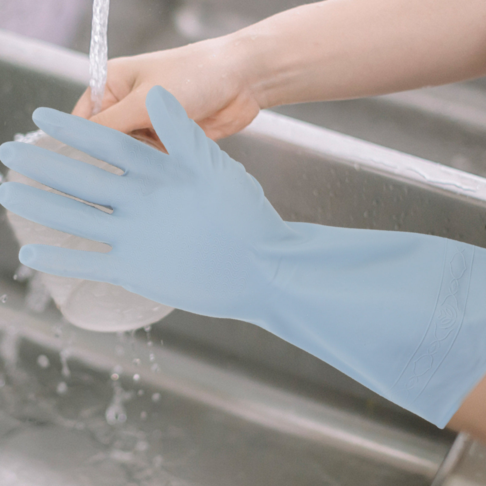 Dish Glove Rubber - ถุงมือยางกันน้ำสำหรับล้างจานในครัว 3 คู่ แบบใช้ซ้ำได้ ข้อมือยาว ถุงมือล้างจานที่อ่อนโยนต่อผิว