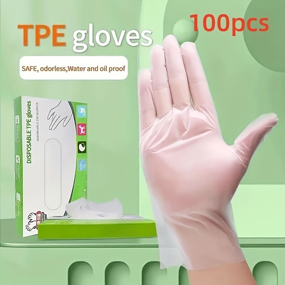Latex Disposable Glove - ถุงมือยางไร้สาร TPE ถุงมือใช้แล้วทิ้งโปร่งใสกันลื่นปลอดภัยเกรดอาหารถุงมือทำความสะอาดในครัวเรือน100ชิ้น