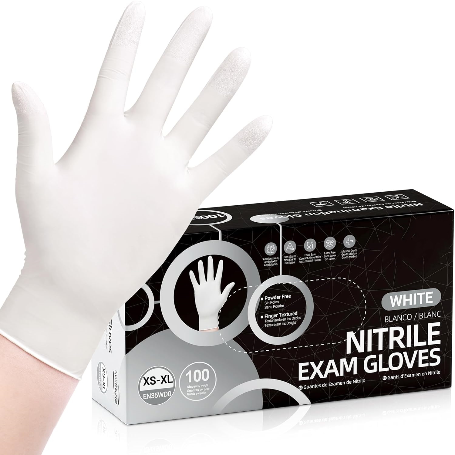 Latex Disposable Glove - ถุงมือไนไตรล์แบบใช้แล้วทิ้ง 100 ชิ้น, ถุงมือปลอดสารลาเท็กซ์สีขาว ปราศจากแป้ง สำหรับใช้ทางการแพทย์,