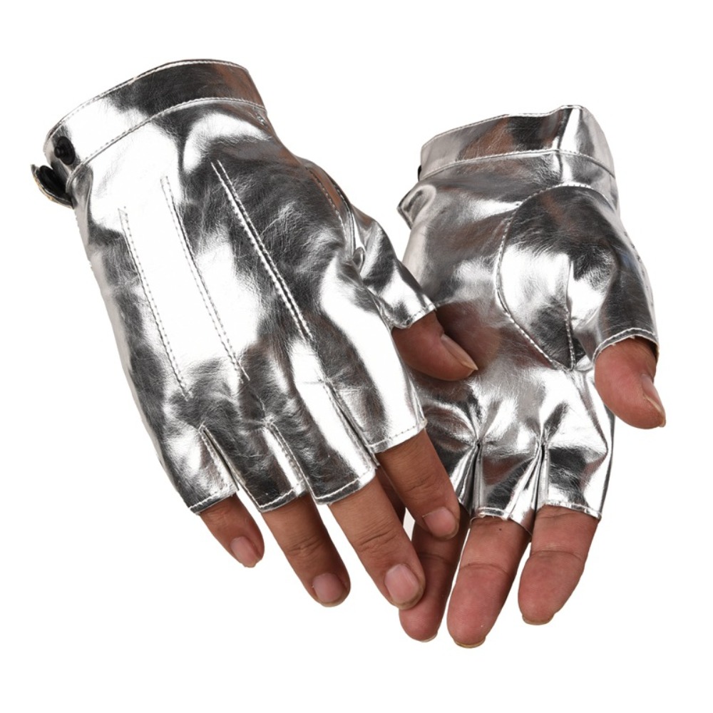 Leather Driving Glove - แฟชั่นพังค์ PU ถุงมือขับรถ ดีไซน์ปุ่ม กันลื่น ถุงมือไร้นิ้ว